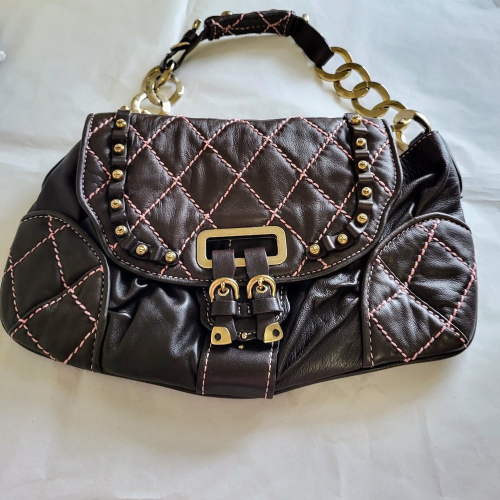 Vintage Juicy Couture Cocoa Lamb Leather Heavy Hardware Shoulder Bag - Picture 1 of 15